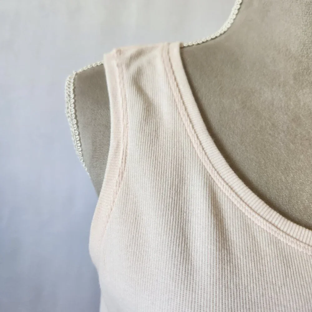 Chico's Women Size 2/12-14 (L) Pastel Pink Sleeveless Scoop Neck Ribbed Tank Top - Picture 4 of 12